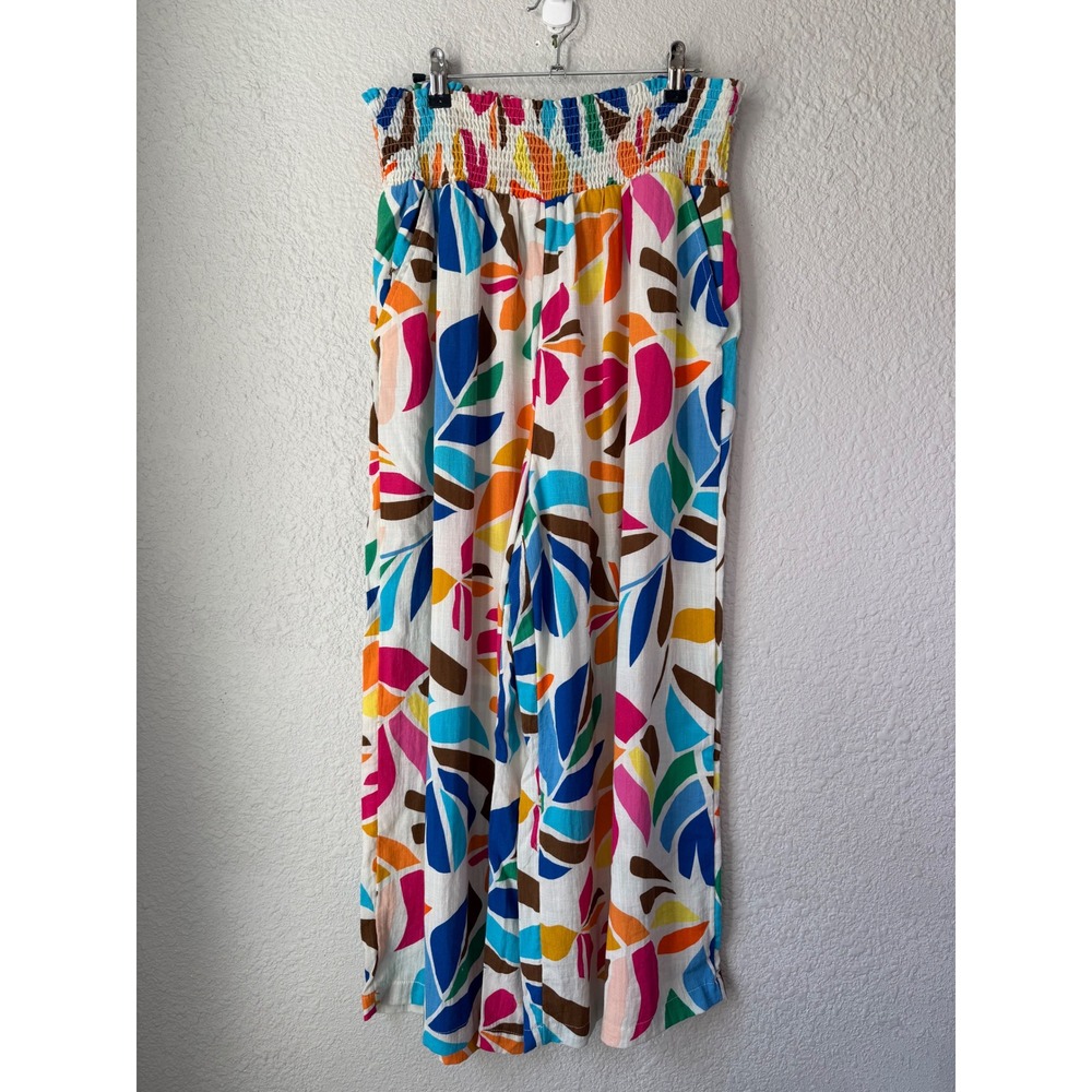 Tabitha Brown Target Multicolor Tropical Leaf Print Smocked Wide Leg Pants XL
